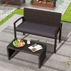 Polyrattan Gartenbank mit Sitzkissen Wetterfeste Balkontank bis 360 kg Belastbar Balkontank
