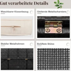 Polyrattan Gartenbank mit Stauraum & Kissen Wetterfeste Truhenbank mit Integrierter Kissenbox Beige
