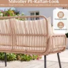 Polyrattan Gartenbank 2-Sitzer Sitzbank mit Sitzkissen Armlehnen & Rückenlehne Outdoor Gartensofa Beige