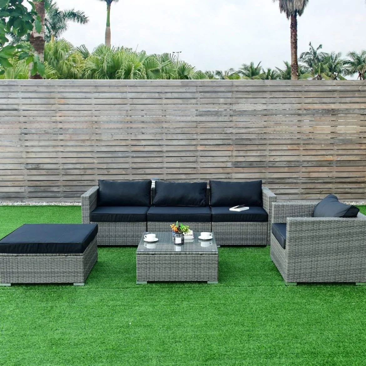 Poly Rattan Gartengarnitur Gartenset Rattanmöbel Lounge Set inkl. 2 Sets Kissenbezüge