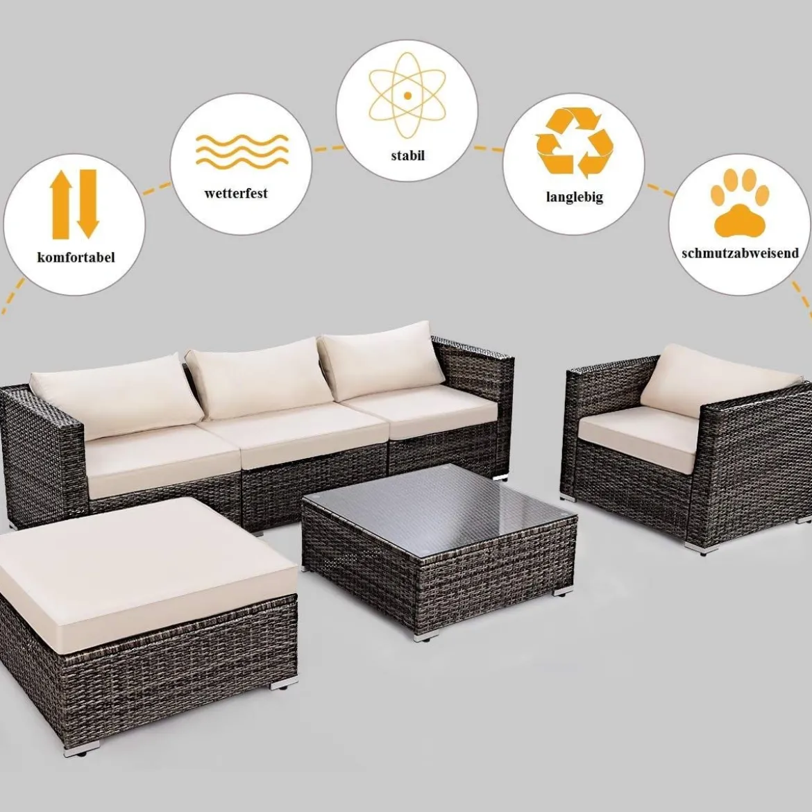Poly Rattan Gartengarnitur Gartenset Rattanmöbel Lounge Set inkl. 2 Sets Kissenbezüge