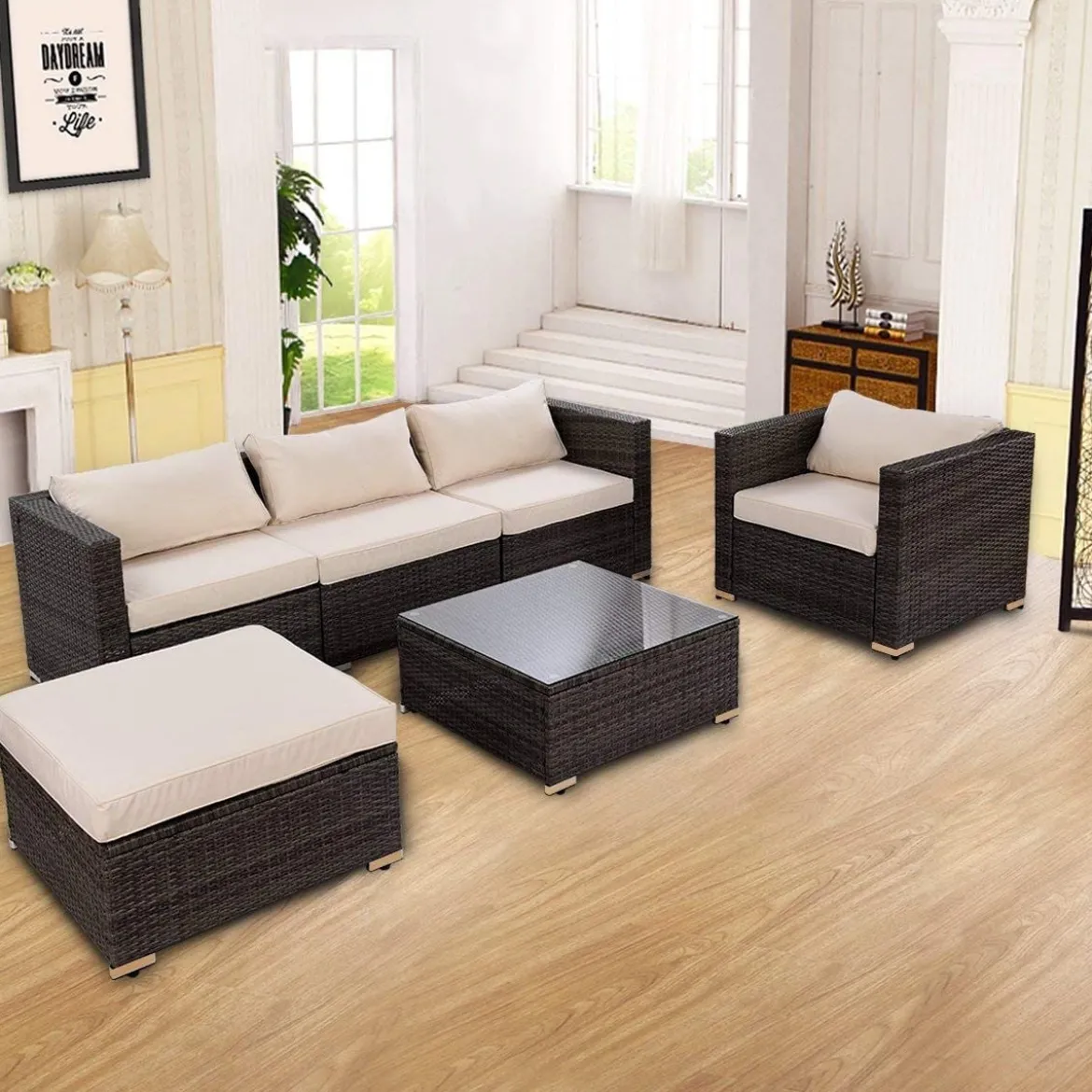 Poly Rattan Gartengarnitur Gartenset Rattanmöbel Lounge Set inkl. 2 Sets Kissenbezüge