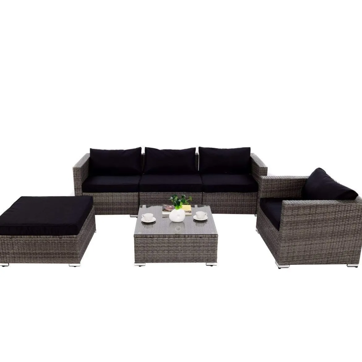 Poly Rattan Gartengarnitur Gartenset Rattanmöbel Lounge Set inkl. 2 Sets Kissenbezüge