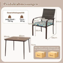 Polyrattan Gartenmöbel Set für 4 Personen Tischplatte aus WPC mit Schirmloch Gartengarnitur