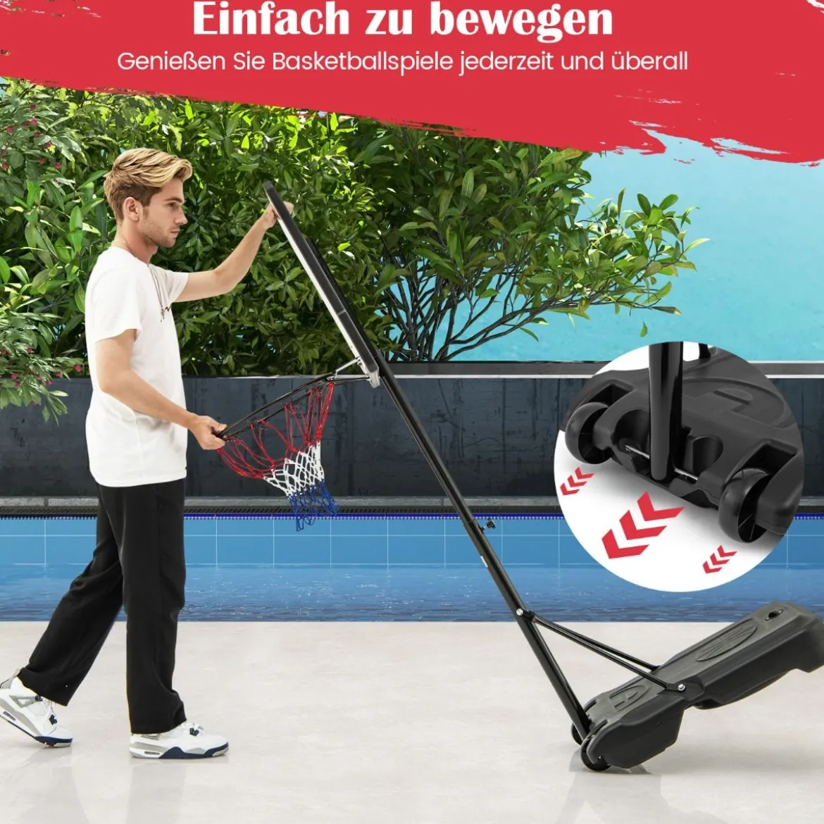 Pool Basketballkorb outdoor Basketballständer 115-135 cm höhenverstellbar Rot