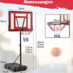 Pool Basketballkorb outdoor Basketballständer 115-135 cm höhenverstellbar Rot