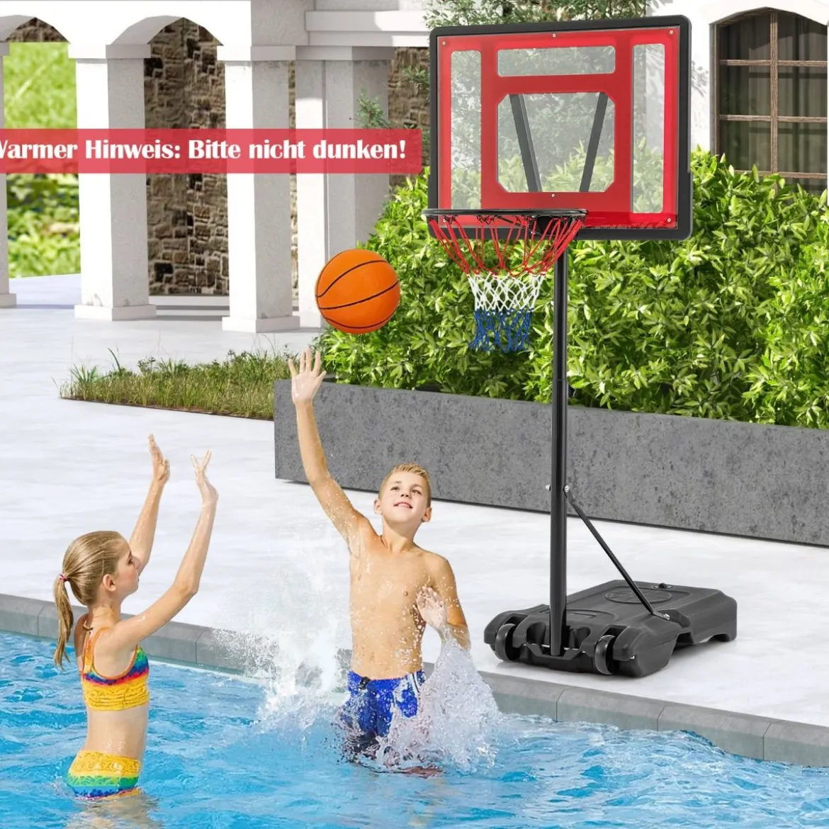 Pool Basketballkorb outdoor Basketballständer 115-135 cm höhenverstellbar Rot