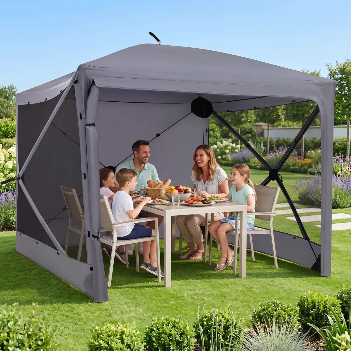 Pop-Up Faltpavillon Sonnenschutz Pavillon mit Abnehmbaren Seitenwänden 240 x 240 x 220 cm