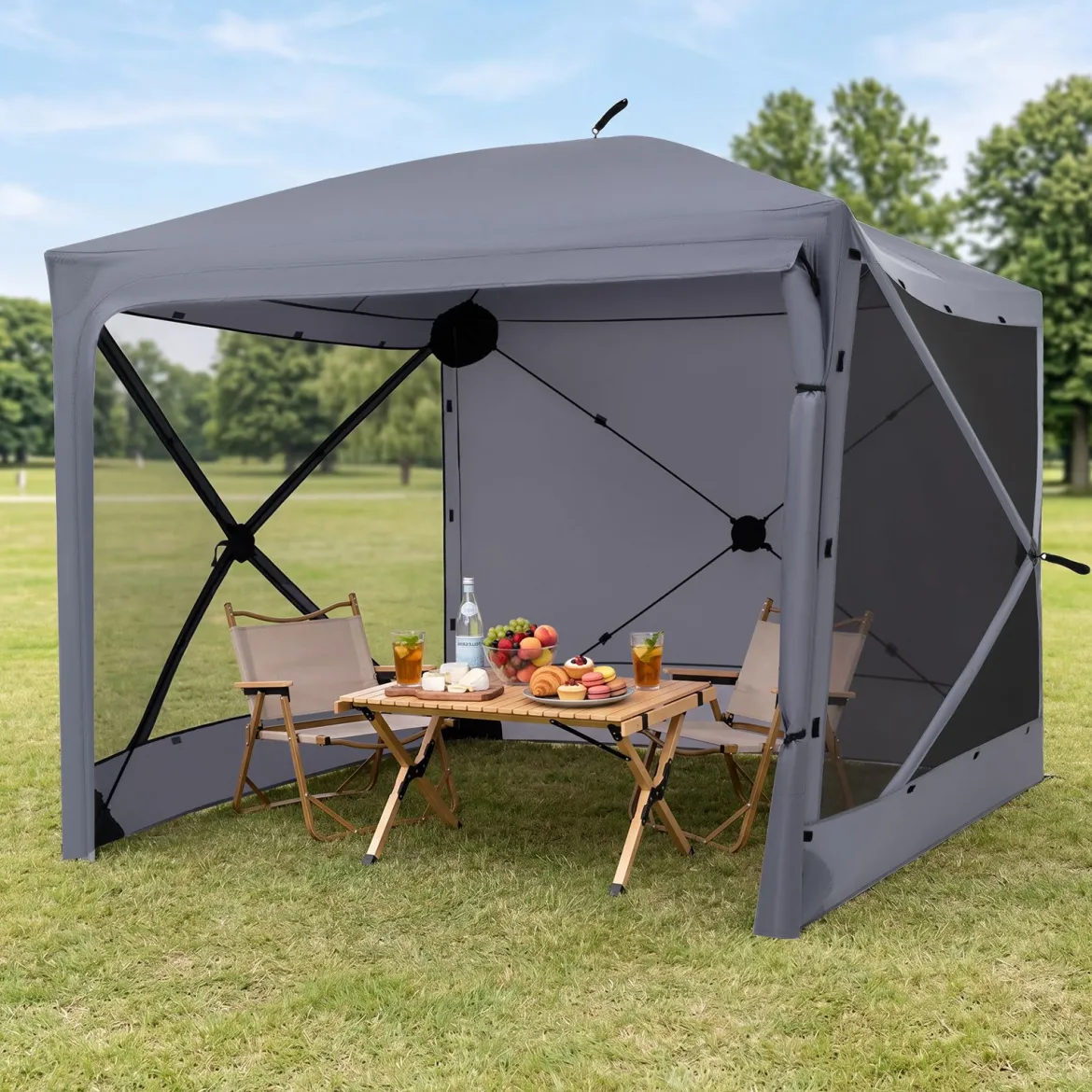 Pop-Up Faltpavillon Sonnenschutz Pavillon mit Abnehmbaren Seitenwänden 240 x 240 x 220 cm