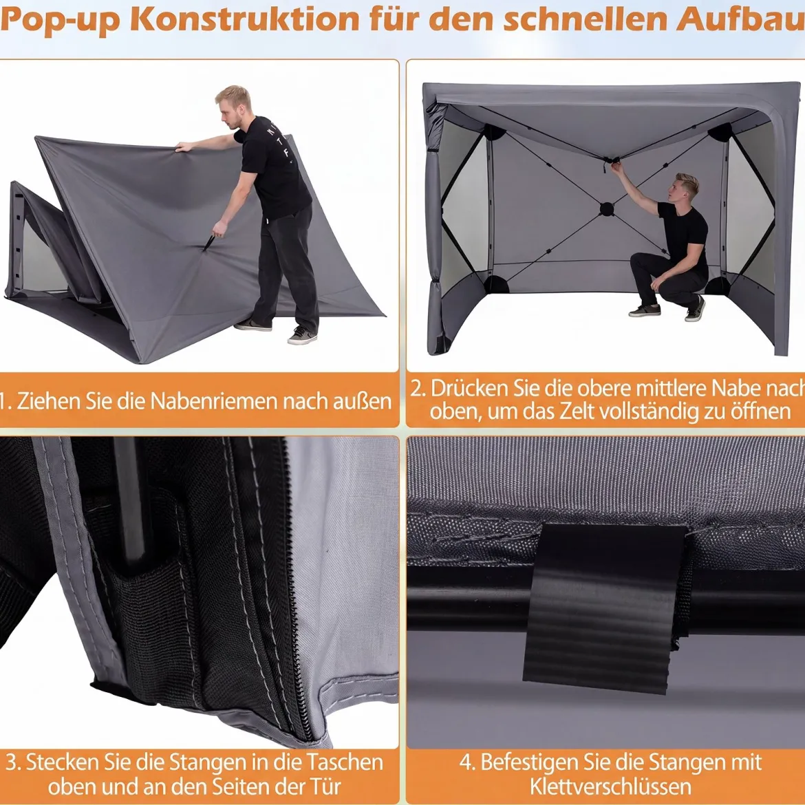 Pop-Up Faltpavillon Sonnenschutz Pavillon mit Abnehmbaren Seitenwänden 240 x 240 x 220 cm