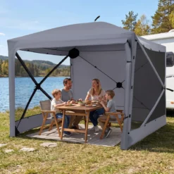 Pop-Up Faltpavillon Sonnenschutz Pavillon mit Abnehmbaren Seitenwänden 240 x 240 x 220 cm