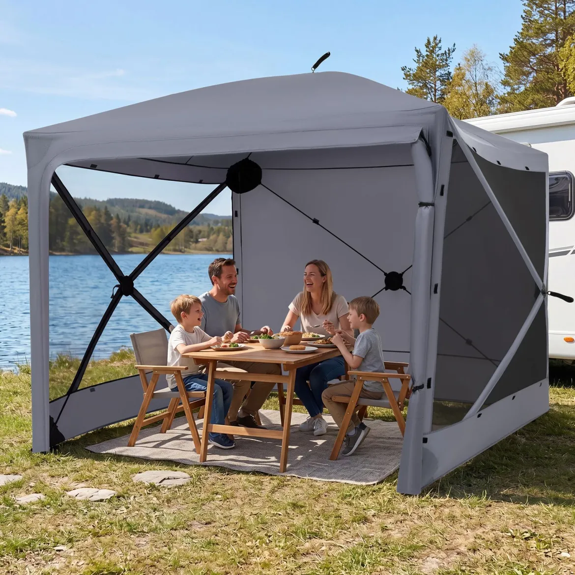 Pop-Up Faltpavillon Sonnenschutz Pavillon mit Abnehmbaren Seitenwänden 240 x 240 x 220 cm