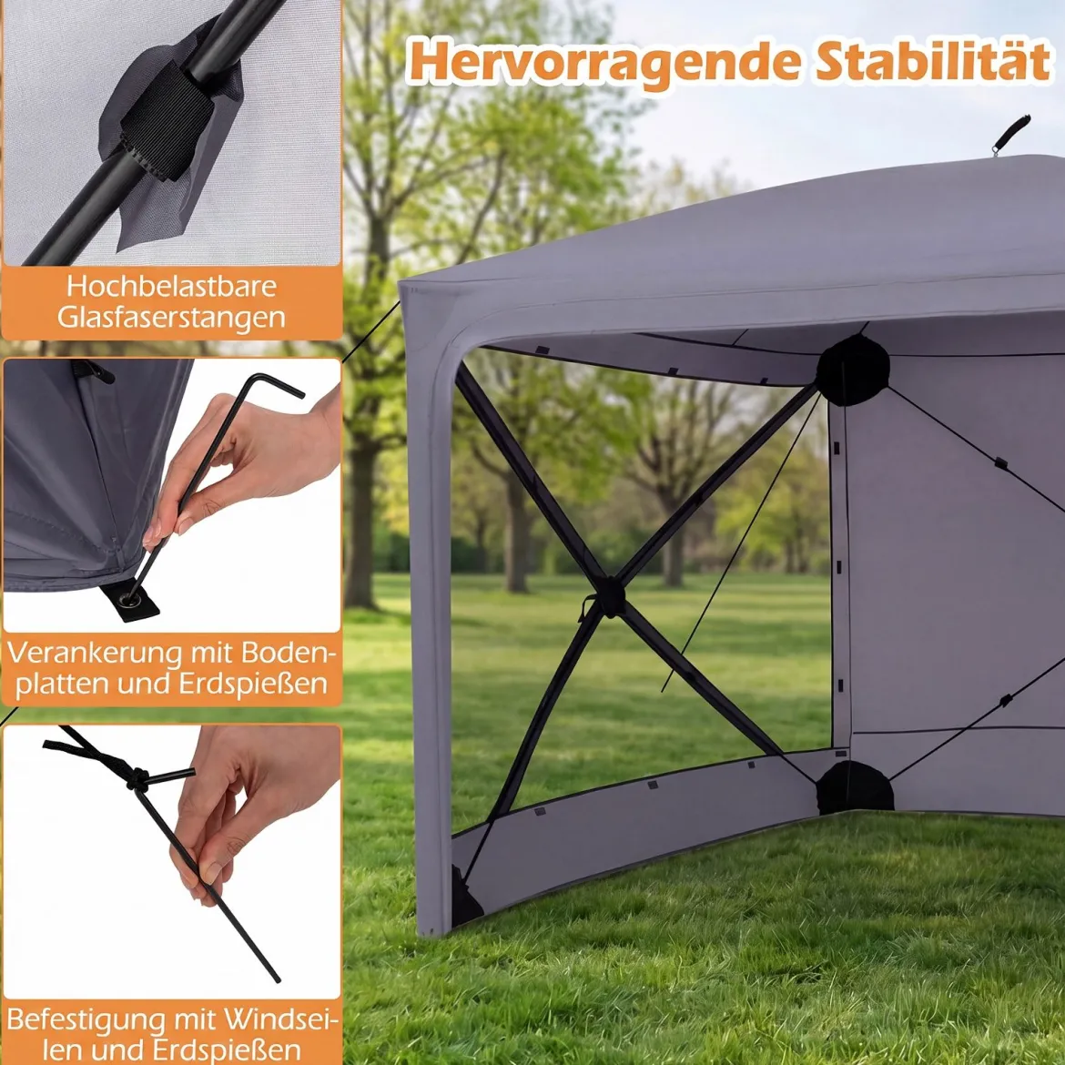 Pop-Up Faltpavillon Sonnenschutz Pavillon mit Abnehmbaren Seitenwänden 240 x 240 x 220 cm