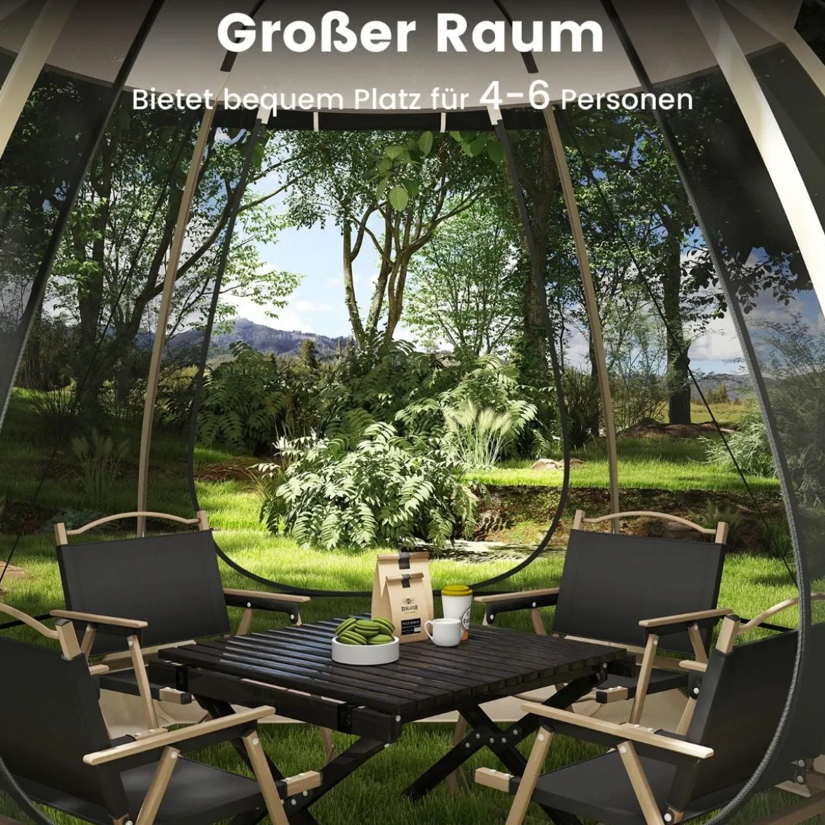 Pop-up-Mesh-Pavillon für 4–6 Personen 310 x 270 cm faltbares Outdoor-Campingzelt mit Rundum-Mesh