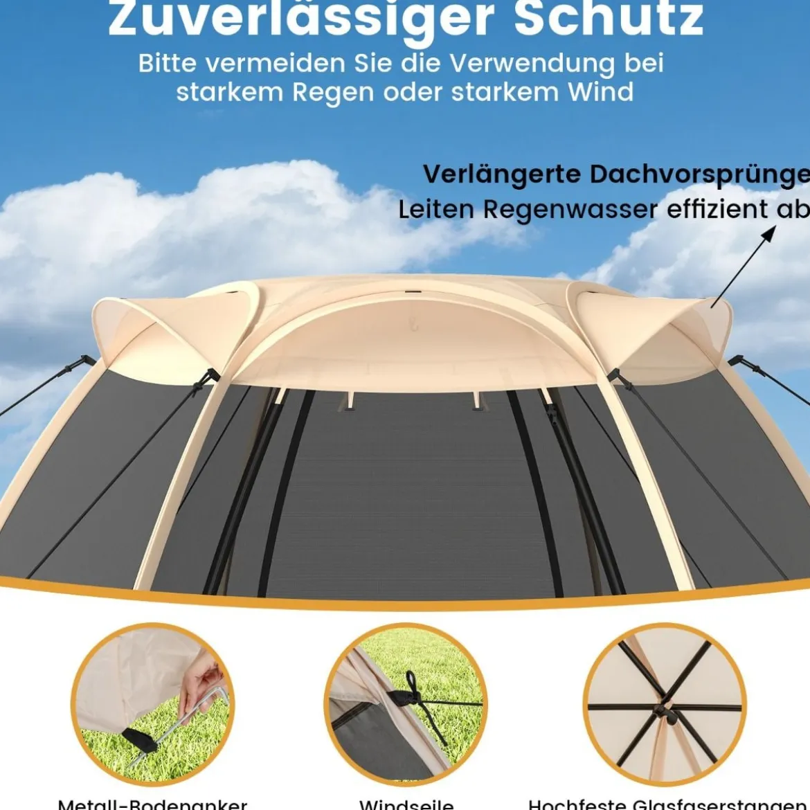 Pop-up-Mesh-Pavillon für 4–6 Personen 310 x 270 cm faltbares Outdoor-Campingzelt mit Rundum-Mesh