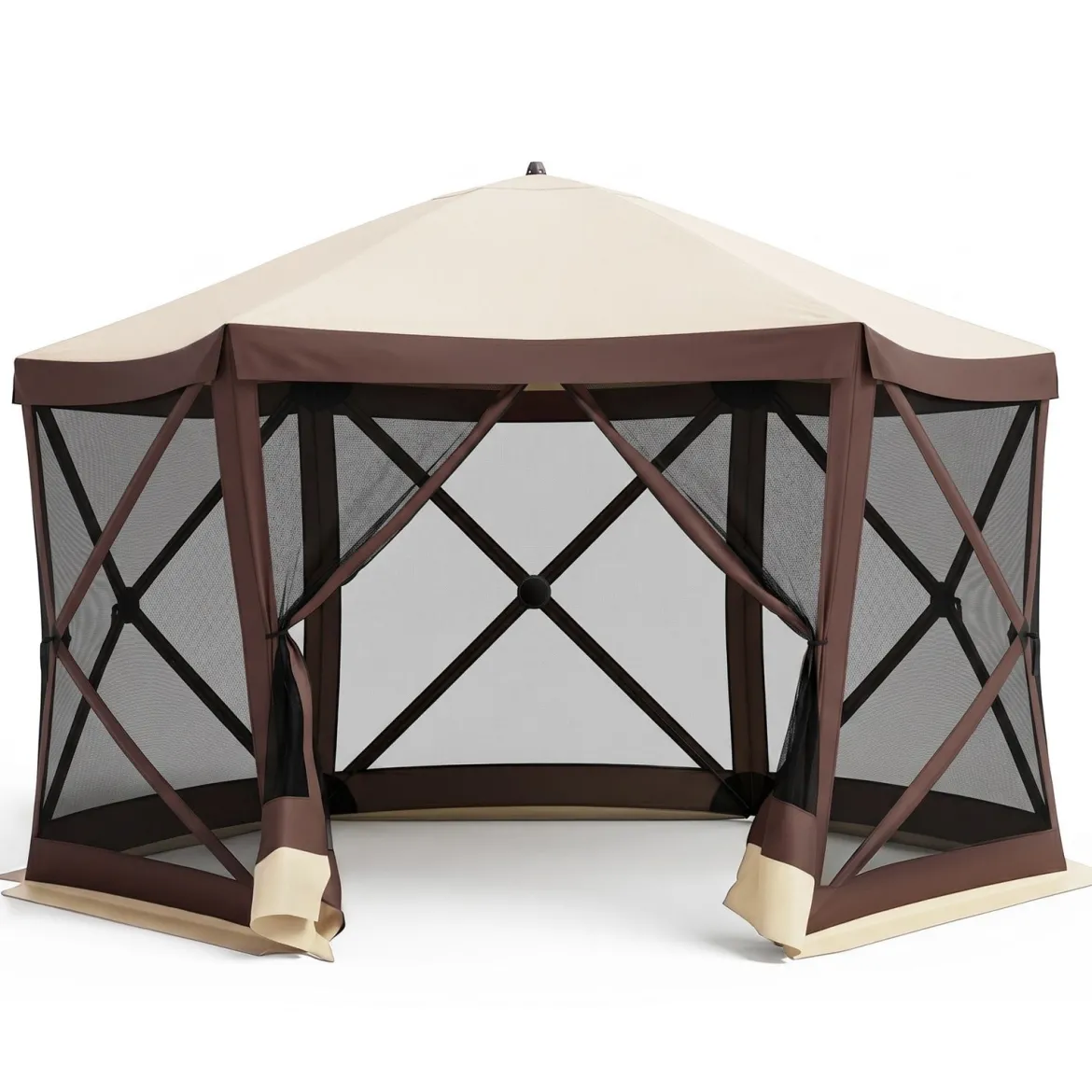 Pop-up Pavillon für 6-8/4-6 Personen Faltpavillon mit 6 Moskitonetzen & Reißverschlusstür 6-Seitiger Gartenpavillon