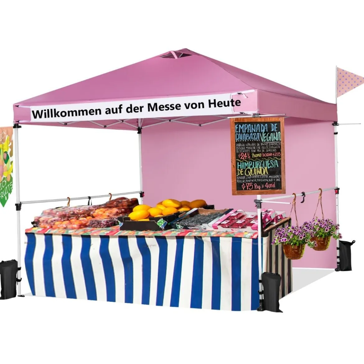 Pop Up Pavillon 3 m x 3 m Aufklappbares Vordach mit Seitenwand Rosa