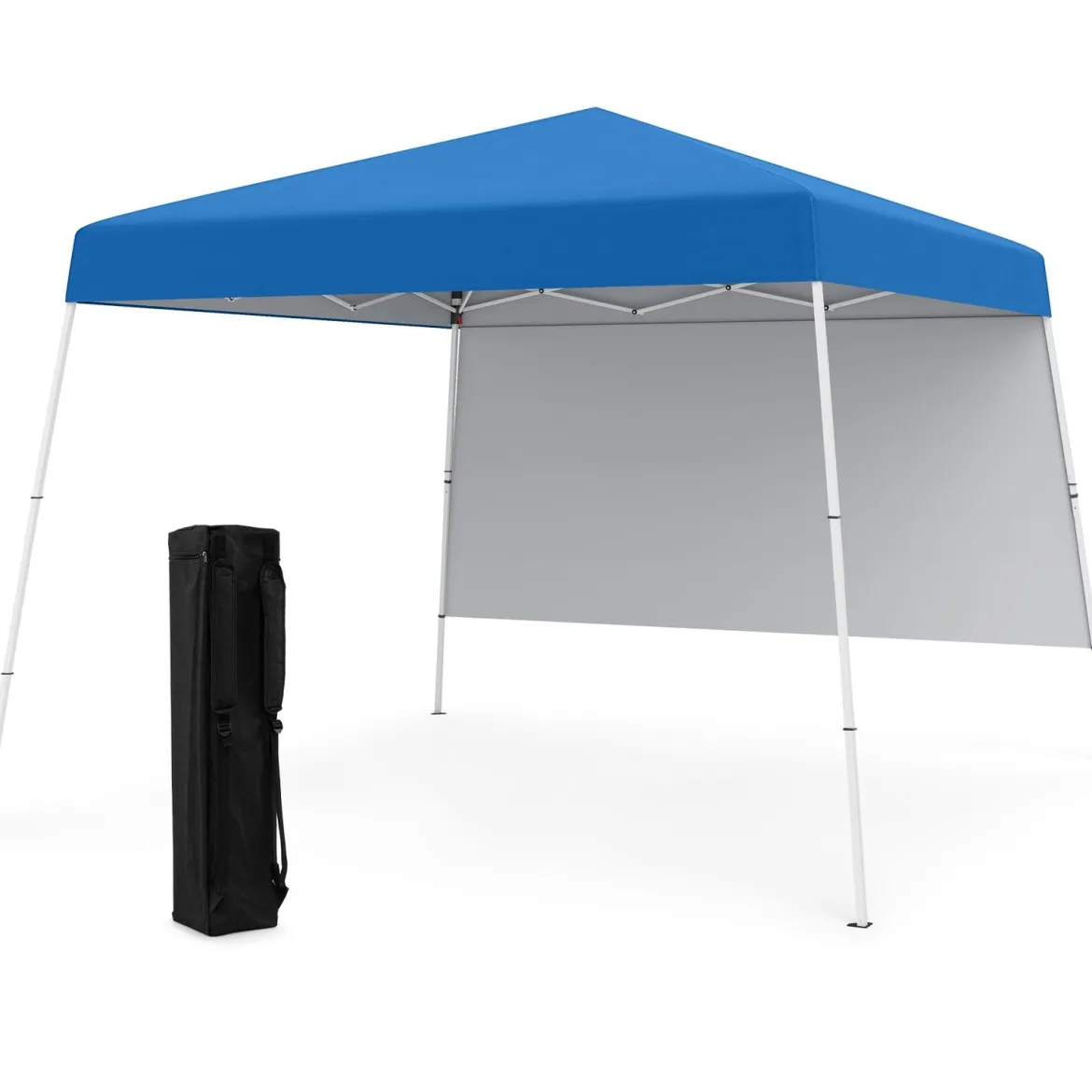 Pop up Pavillon 3 x 3 m Faltpavillon mit 1 Seitenwand & tragbarem Rucksack & 4 Erdankern Gartenpavillon Partyzelt für Garten Party Blau