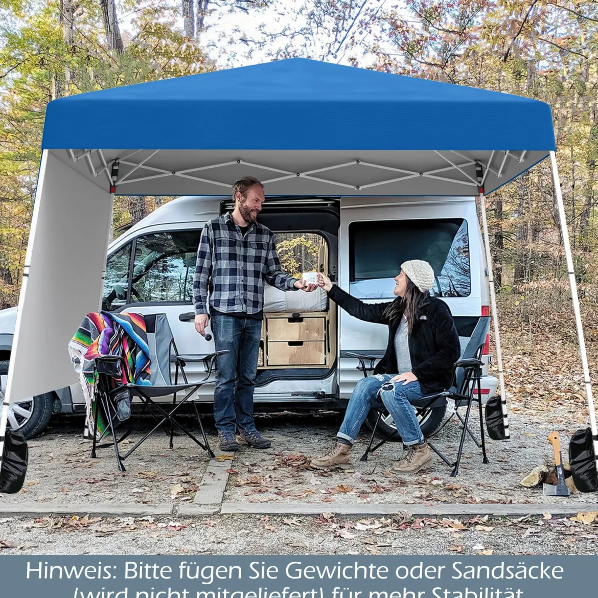 Pop up Pavillon 3 x 3 m Faltpavillon mit 1 Seitenwand & tragbarem Rucksack & 4 Erdankern Gartenpavillon Partyzelt für Garten Party Blau