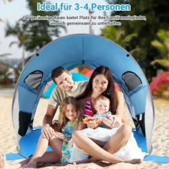 Pop Up Strandmuschel 3-4 Personen Strandzelt Sonnenschutz Wurfzelt für Outdoor Blau