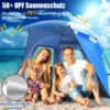 Pop Up Strandzelt für 3-4 Personen UPF 50+ Sonnenschutz Campingzelt 252 x 127 x 132 cm Blau