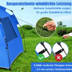 Pop Up Strandzelt für 3-4 Personen UPF 50+ Sonnenschutz Campingzelt 252 x 127 x 132 cm Blau