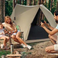 Pop Up Zelt für 4-6 Personen Campingzelt mit Überdachung wasserdicht Familienzelt 285 x 250 x 147 cm Olivgrün