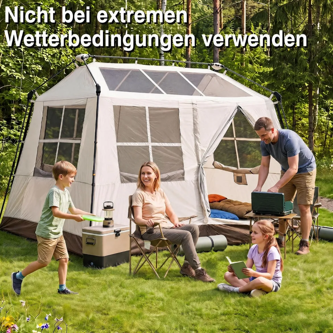 Pop-Up Zelt für 4 Personen Faltbares Campingzelt mit 4 Mesh‑Fenstern und 2 Dachfenstern 275 x 245 x 188 cm