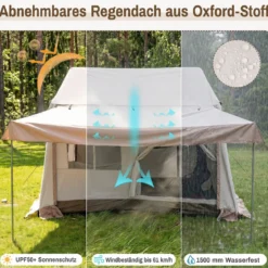 Pop-Up Zelt für 4 Personen Faltbares Campingzelt mit 4 Mesh‑Fenstern und 2 Dachfenstern 275 x 245 x 188 cm