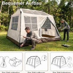 Pop-Up Zelt für 4 Personen Faltbares Campingzelt mit 4 Mesh‑Fenstern und 2 Dachfenstern 275 x 245 x 188 cm