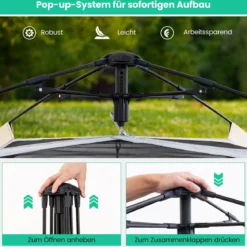 Pop-up Zelt für 2-4 Personen mit Abnehmbarem Regenverdeck & 2 Moskitofenstern & 2 Reißverschlusstüren