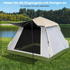 Pop-up Zelt für 2-4 Personen mit Abnehmbarem Regenverdeck & 2 Moskitofenstern & 2 Reißverschlusstüren