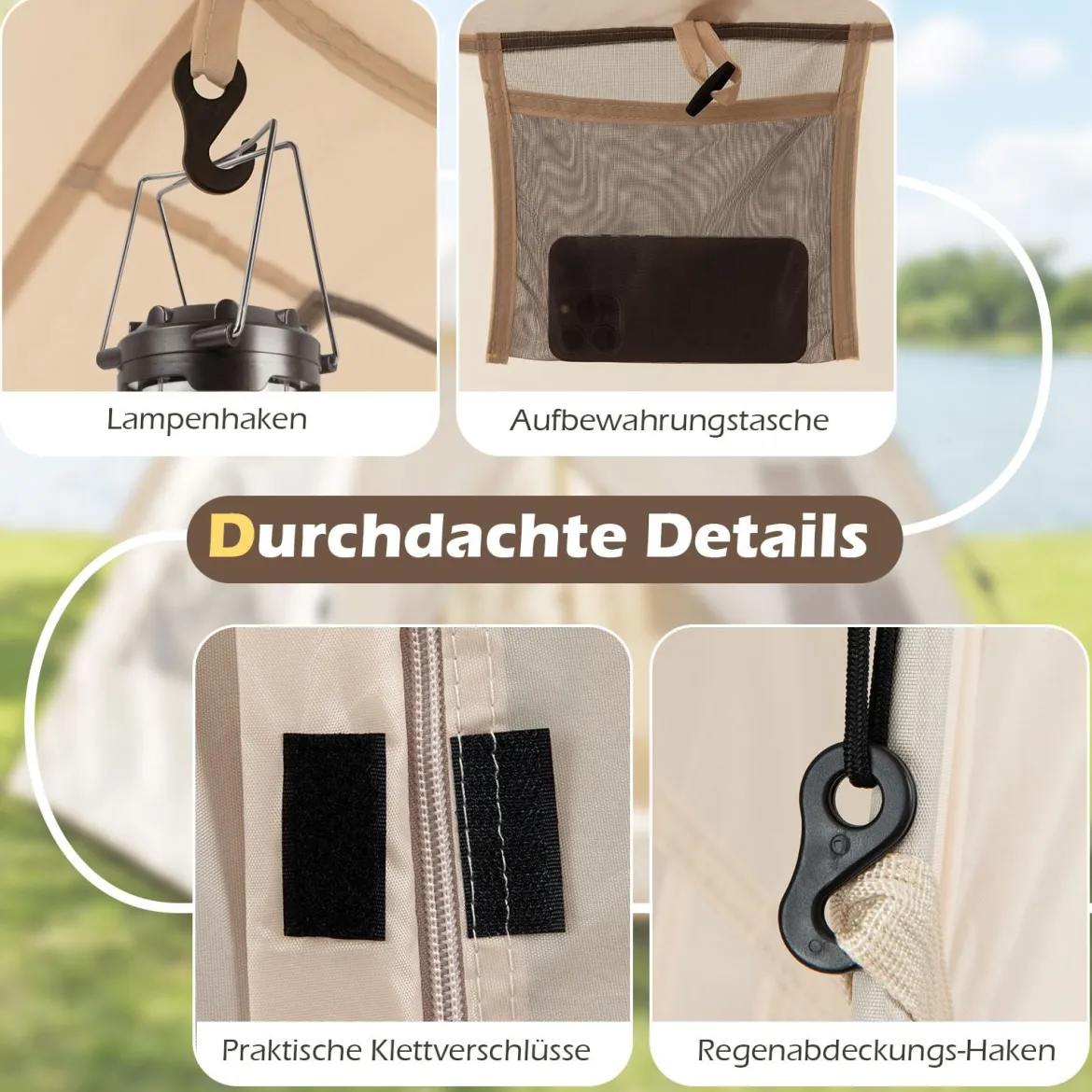 Pop Up Zelt für 4 Personen Wasserfestes Wurfzelt mit 2 Meshtüren & 4 Netzfenster Familienzelt mit Lampenhaken
