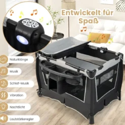 Portables Baby Reiselaufgestell 4-in-1 mit Kinderkörbchen 103 x 72,5 x 73,5 cm Grau