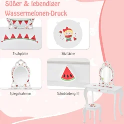 Prinzessin Schminktisch-Set 2-in-1 Kinder Schminktisch mit abnehmbarem Spiegel Weiß