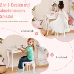 Prinzessin Schminktisch-Set 2-in-1 Kinder Schminktisch mit abnehmbarem Spiegel Weiß