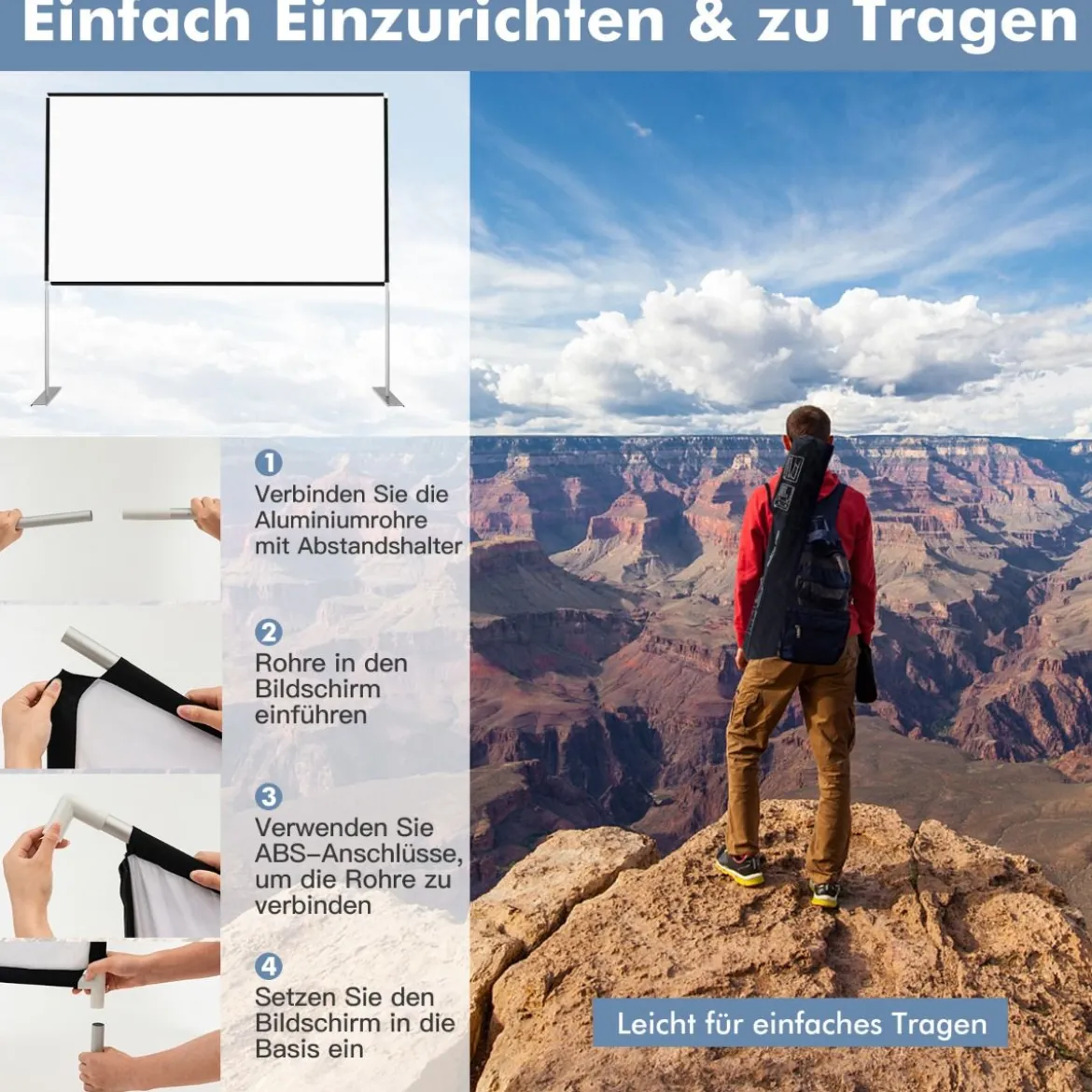 100" Projektionsleinwand mit Stand und Tasche Beamer Leinwand Projektion tragbar