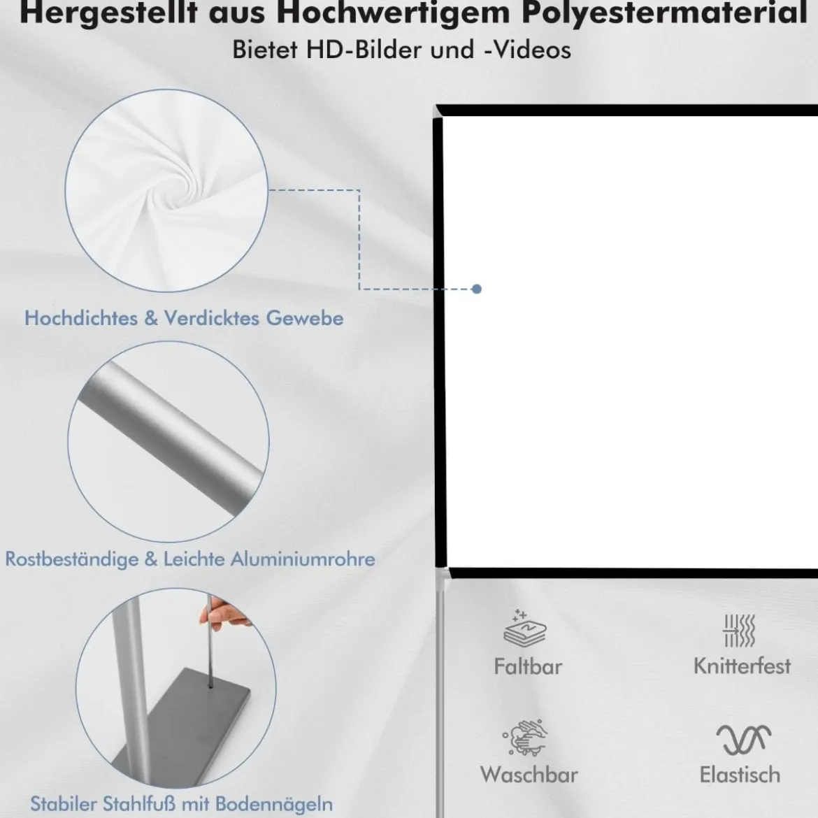 100" Projektionsleinwand mit Stand und Tasche Beamer Leinwand Projektion tragbar