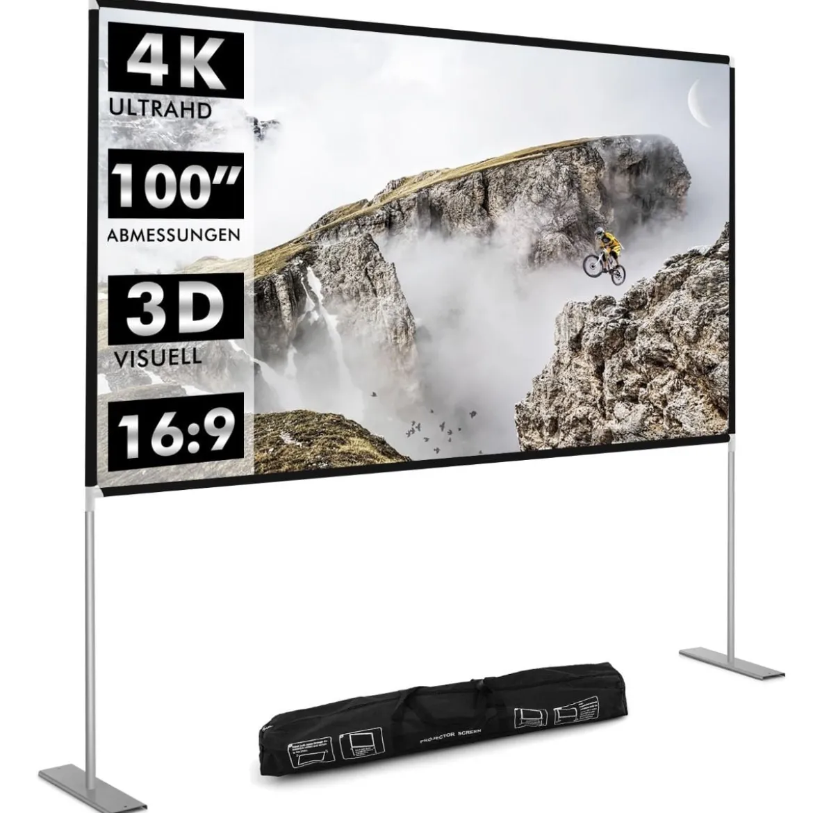 100" Projektionsleinwand mit Stand und Tasche Beamer Leinwand Projektion tragbar