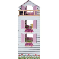 Puppenhaus 4 Etagen Puppenstube Barbie Haus mit Möbeln Holz 60,5 x 29.5 x 81 cm