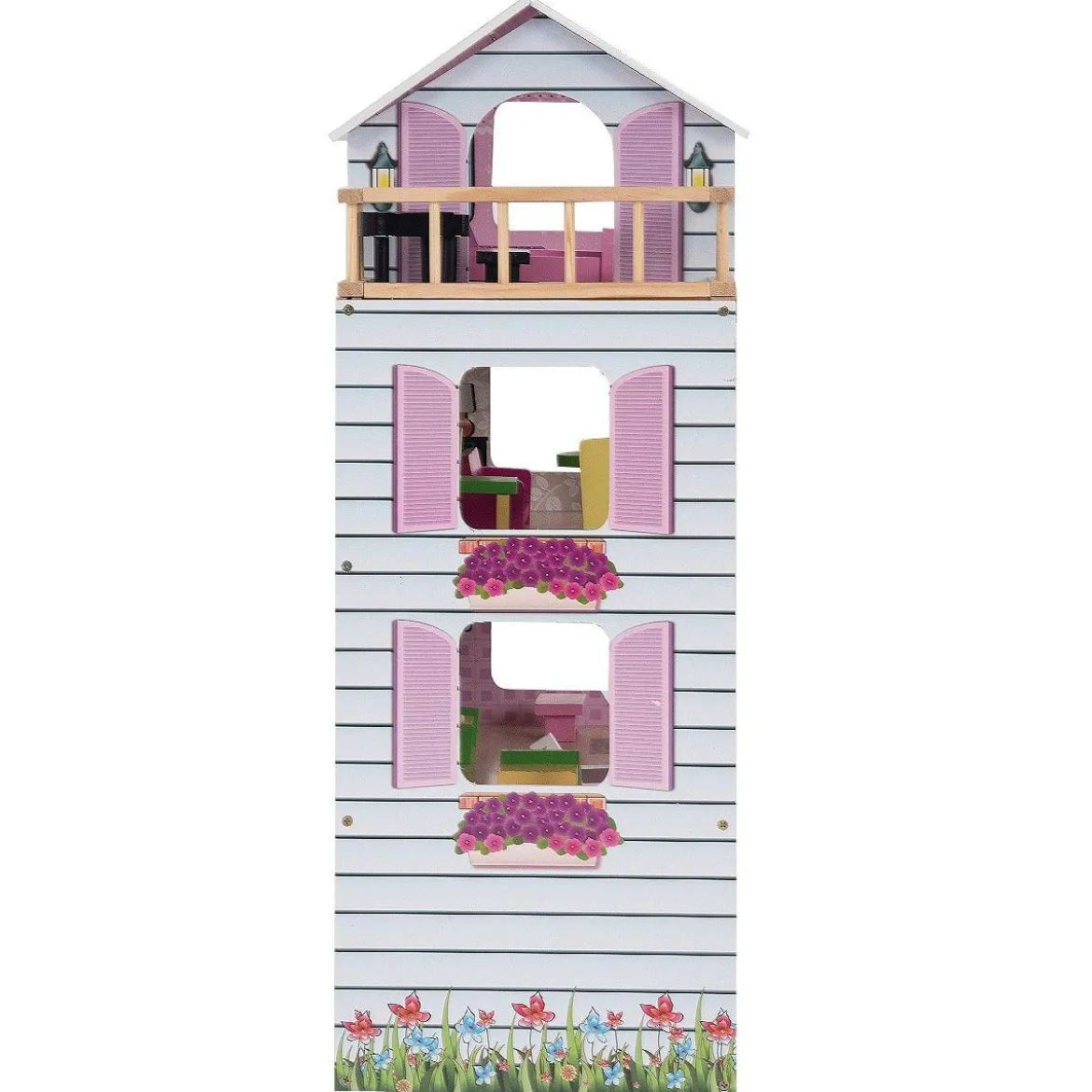 Puppenhaus 4 Etagen Puppenstube Barbie Haus mit Möbeln Holz 60,5 x 29.5 x 81 cm