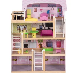 Puppenhaus 4 Etagen Puppenstube Barbie Haus mit Möbeln Holz 60,5 x 29.5 x 81 cm