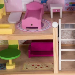 Puppenhaus 4 Etagen Puppenstube Barbie Haus mit Möbeln Holz 60,5 x 29.5 x 81 cm