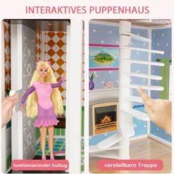 Puppenhaus Holz Puppenstube mit Möbeln & Zubehör 3 stöckiges Dollhouse Spielzeug 80 x 33 x 114 cm