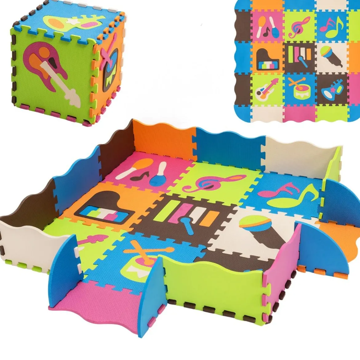 Puzzlematte 50 Stück mit Zaun Bodenspielmatte Kinderteppich für Baby 31,5 x 31,5 x 1 cm Bunt