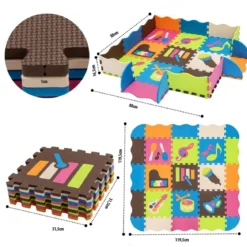 Puzzlematte 50 Stück mit Zaun Bodenspielmatte Kinderteppich für Baby 31,5 x 31,5 x 1 cm Bunt
