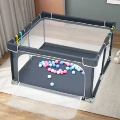 Quadratischer Baby-Laufstall 124 x 124 cm Großer Spielzaun Dunkelgrau