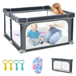 Quadratischer Baby-Laufstall 124 x 124 cm Großer Spielzaun Dunkelgrau