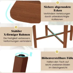 Quadratischer Holzesstisch für 2-4 Personen mit 2 Klappbaren Tischplatten Klappbarer Esstisch Braun