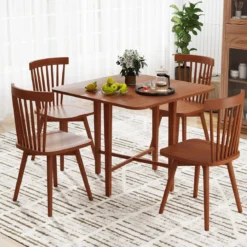 Quadratischer Holzesstisch für 2-4 Personen mit 2 Klappbaren Tischplatten Klappbarer Esstisch Braun